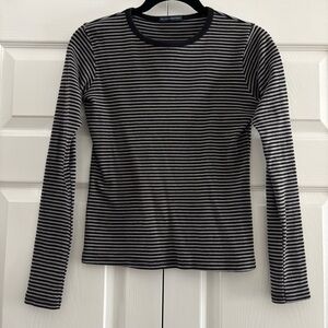 Brandy Melville Black and Grey Striped Knit Long Sleeve Top
